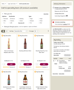 Part of the Sainsbury's product list page, showing the filter options, pagination controls, and product list.